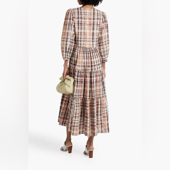 NWT Joie Tobey Peach Espresso Midi V-Neck 3/4 Sleeve Dress Size 6 Small - Picture 3 of 9